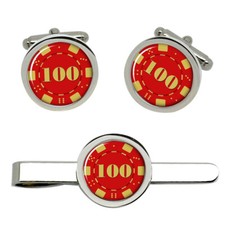 $100 Hundred Dollars Poker Chip Manschettenknöpfe Und Krawatte Clip Set