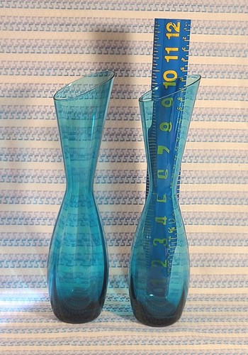 Par De Jarrones De Colección De Vidrio Óptico Azul Influencia Escandinava Estilo MCM - Imagen 2 de 2