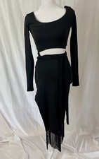 Zym NWT Black Latin Dress Cutouts Belt Asymmetric Hem Fringe Dress Size S