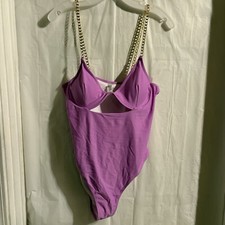 Women s Swimsuit Large One Piece Purple Gold Chain Straps Cutout Beach Resort