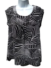 Jones Wear Women’s Top S Small Black White Print Cap Sleeve Blouse