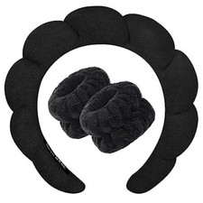 Spa Headband for Washing Face Wristband Sponge Makeup Skincare Headband Black