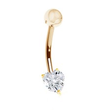 14k Solid Yellow Gold CZ Heart Belly Button Navel Ring (Yellow or White)