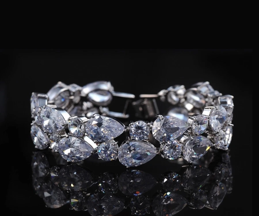 18k White Gold Filled Simulated Diamond Gemstone Tennis Bracelet Bridal Jewelry - Image 2 of 4