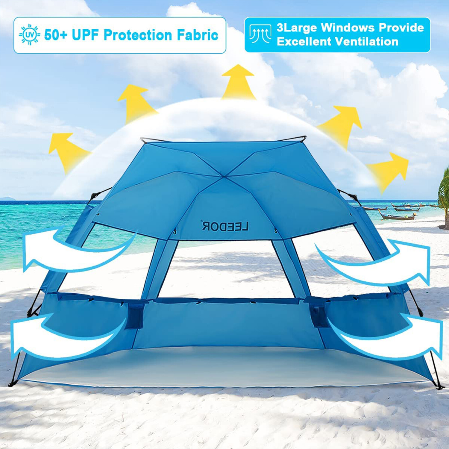 Leedor Beach Tent Pop Up Sun Canopy Shade UV 50+ Protection Instant Shelter