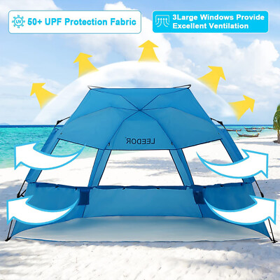 Leedor Pop Up Beach Tent Beach Shelter Cool Cabanas Beach Canopy Sun Shade