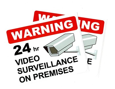 Quantity 2 | 24hr Video Surveillance sticker | Size: 5.5''x 7'' | outdoor durable 