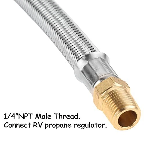 Tubo propano camper 15 pollici 1/4" NPT maschio a QCC1 propano intrecciato acciaio inox - Foto 3 di 5