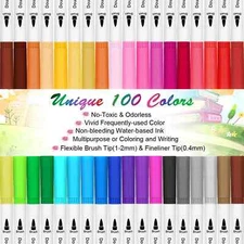 100 Colors Dual Tip Brush Pens Fineliner Marker Set Double Heads Maker DIY Gift