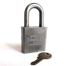 Vintage US Military American USA Series 200 Hardened Padlock w/ Key Stamped QHF