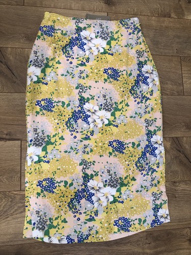 New $98 Jcrew Tamara Lemon Yellow Floral Midi Slip Skirt Sz 10 - Picture 6 of 7
