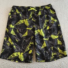 Spyder Swim Trunks Youth XL 18/20 Black Yellow Elastic Waist Pocket Stretch Logo