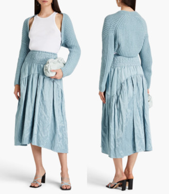 Vince Lofty Rib Cashmere-Merino Wool Blend Bolero Cardigan in Pale Blue M/L $425