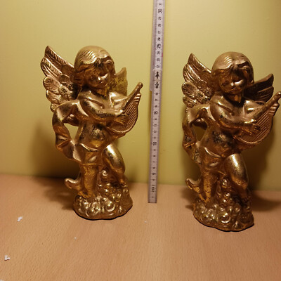Engel-Paar mit Harfe, gold, H: 25cm, B: 8-15cm
