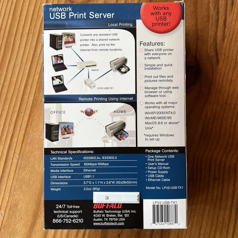 Buffalo Network USB Print Server LPV2-USB-TX1 - Image 3 of 4