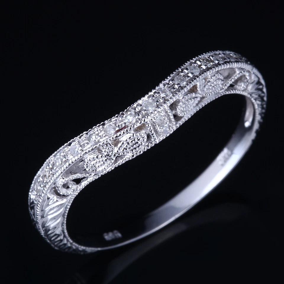 Anillo de aniversario vintage de oro blanco de 10k con diamantes alianza de boda para mujer Foto 2 de 4