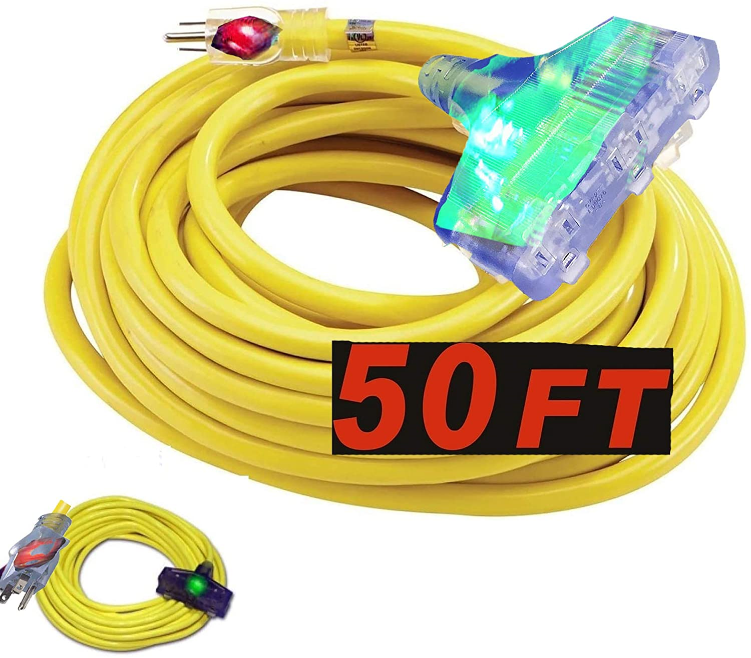 yellow extension cord 10/3 50 ft 10 Gauge Extension Cord Heavy Duty Indoor SJTW eBay