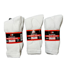 Cotton Plus Premium Men's Sports White Long Socks Size 9-11 Lot of 3 Brand New