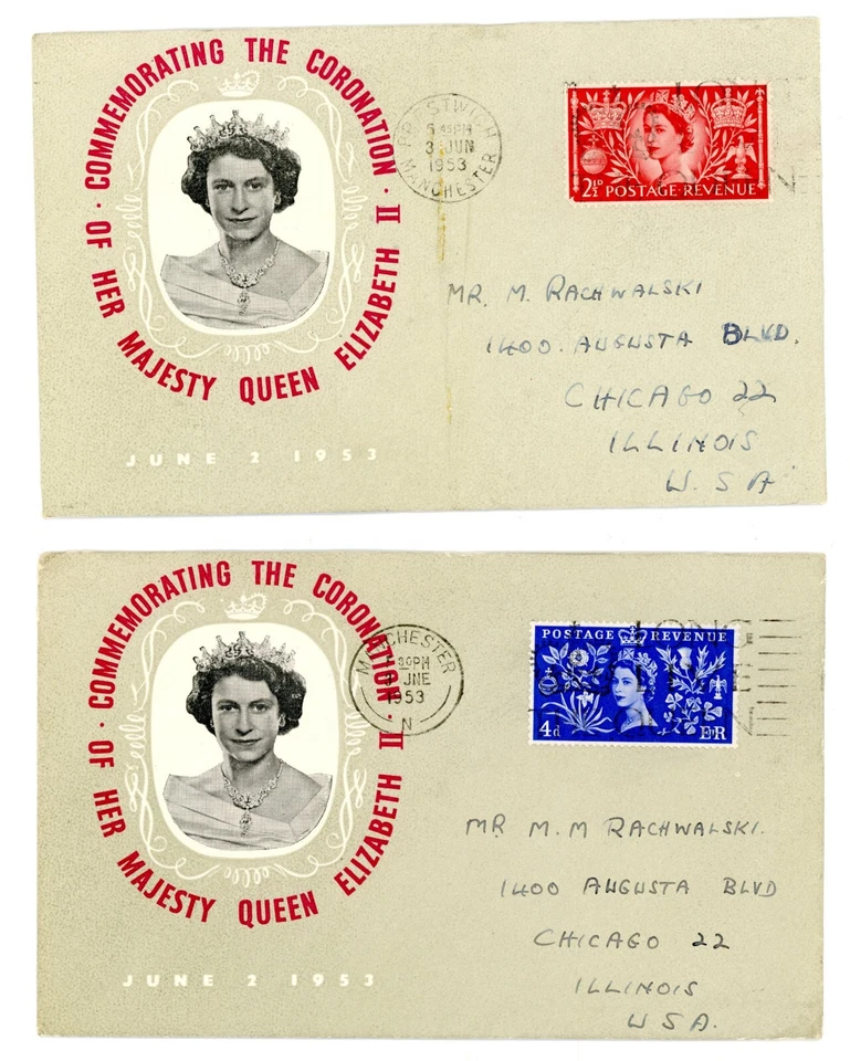 GREAT BRITAN 1953 QEII CORONATION MATCHED 4 CACHETS W/INSERTS- MICHEL 274-7 $288 - Image 4 of 4
