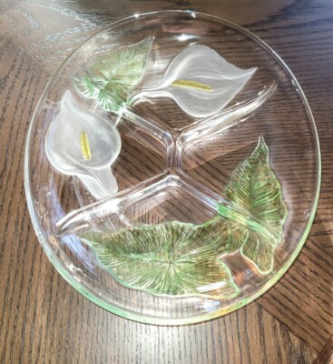 Arum Calla Lily Luminarc  Divided Dish 11'' x 9 3/4'' Server Glass Dish France