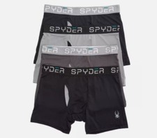4 SPYDER SIZE M OR L BLACK GRAY NYLON MESH FLY-FRONT BOXER BRIEFS UNDERWEAR