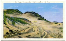 Prelinen Postcard - Cape Cod, Massachusetts - Wagon Wheels on Cape Cod Dunes
