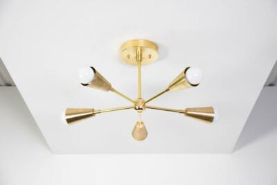 Modern Chandelier with 5 arm Gold Hanging Light Mid Century Industrial sputnik