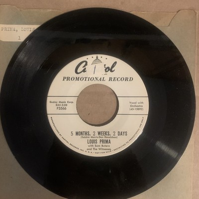Louis Prima, 45 rpm, Promo, VG, 5 Months 2 Weeks 2 Days, F-3566