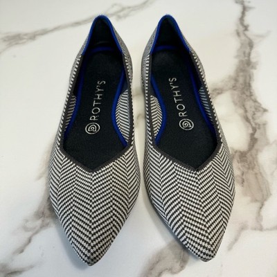 Rothy s Retired Flannel Grey Herringbone Pointed Toe The Point Gray Flats, 9