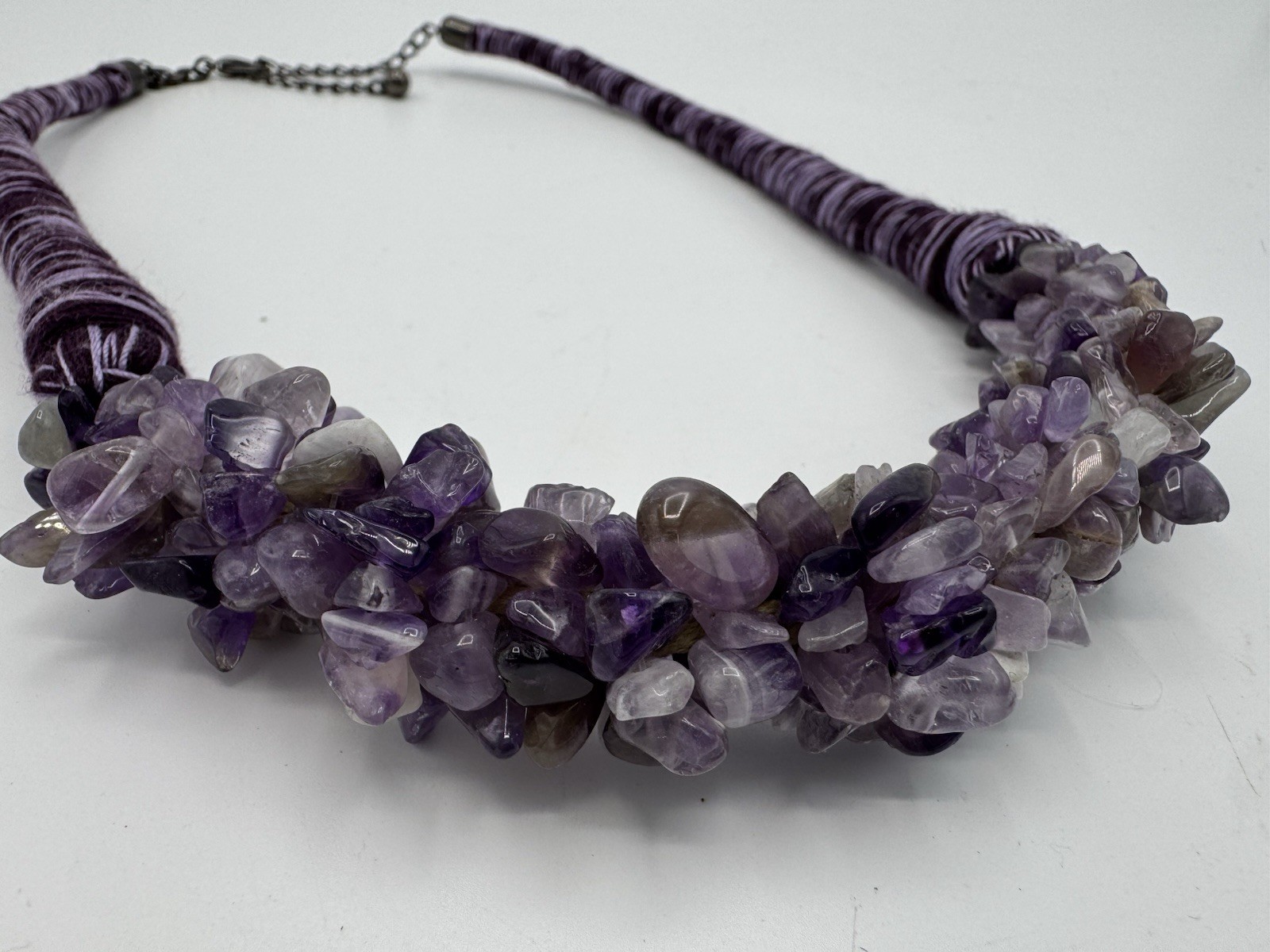 Amethyst Chip Bead Statement Necklace Purple Thre… - image 3