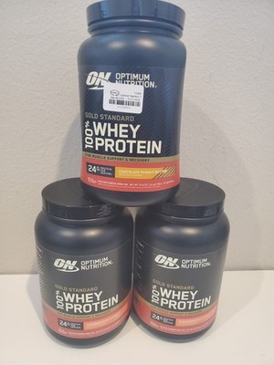 Lot of 3x24 oz Optimum Nutrition 100% Whey Protein, Strawberry, Choc PB, Exp 28