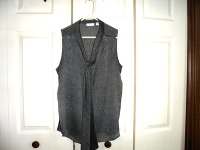 NEW YORK & CO - AWESOME Tie Neck Sleeveless Tunic Top - M - Black Melange