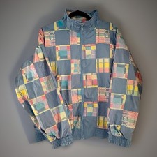 Vintage 1990  s London Fog Windbreaker Blue Pink Multi-Color Plaid Woman  s Large