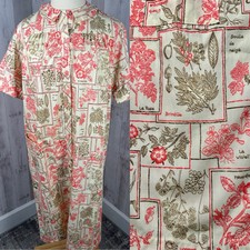 Vintage 1960s Cotton House Dress Coat Lounge Wear Duster Robe Snaps Pockets M/L