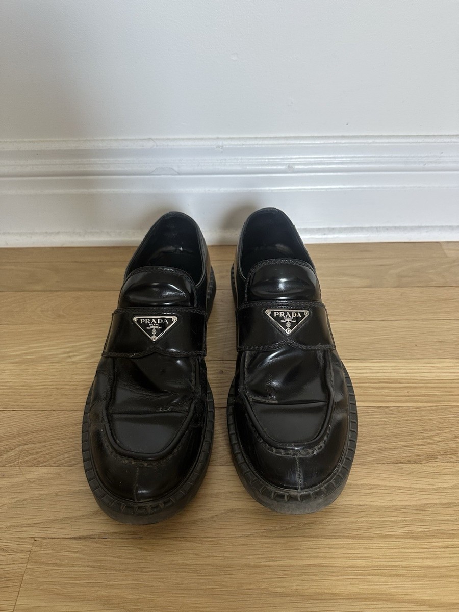 Prada Loafers Men 9 9.5 Black Leather Chocolate Brushed 10 Eur 42