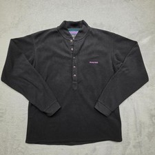 Mont Bell Womens L Black Fleece Pullover Button Neck 100% Polyester USA Made
