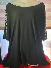 89th & Madison Womens Plus 3X Black Stretch Knit Blouse Peak.a.Boo Long Sleeves