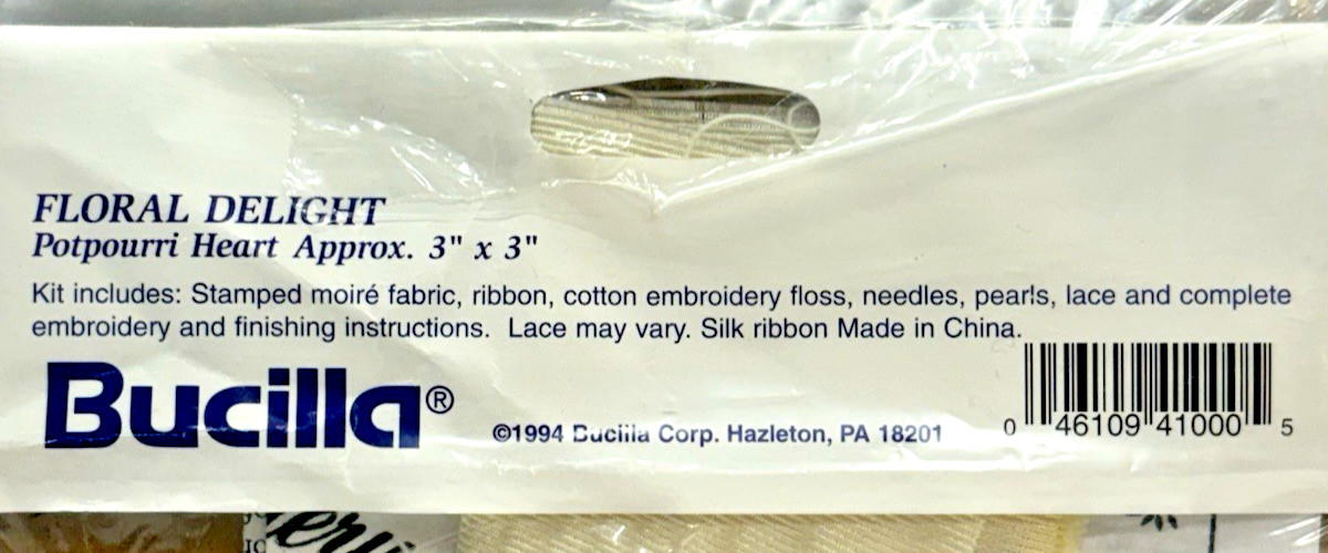 Bucilla Ribbon Hand Embroidery Floral Delight Potpourri Heart Craft Kit