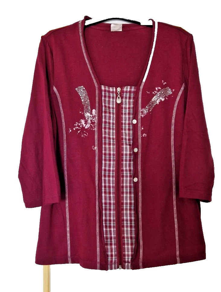 Chemise Boutonnée Manches 3/4 NY Collection Femme Taille L (rouge Foncé)