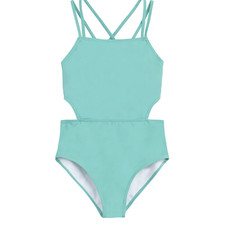 Kanu Surf Girl's 8 Criss Cross Atlantis Solid Cut-Out One Piece Swimsuit L26-5