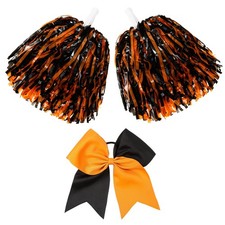 3 Pcs Cheerleading Pom Poms and Large Cheerleader Hair Bow Foil Pompoms Cheer...