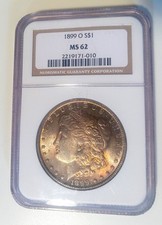 1899 O MORGAN DOLLAR VAM 10B, Clashed Obverse n NGC MS62 RAINBOW TONED!