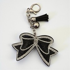 Black Rhinestone Bow Bag Charm Keychain