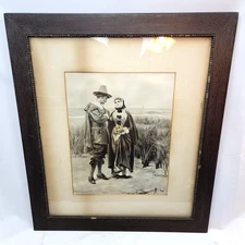 Alfred Fredericks Signed Pilgram Art Print 1889 John Alden and Priscilla Mullins