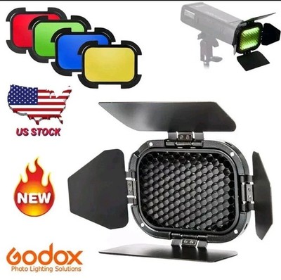 2x Godox BD-07 Barn Door Kit w/ Color Filters & Grid for AD200 Flash