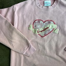 Vintage 90s pink grandma heart embroidered crewneck women's large sweatshirt