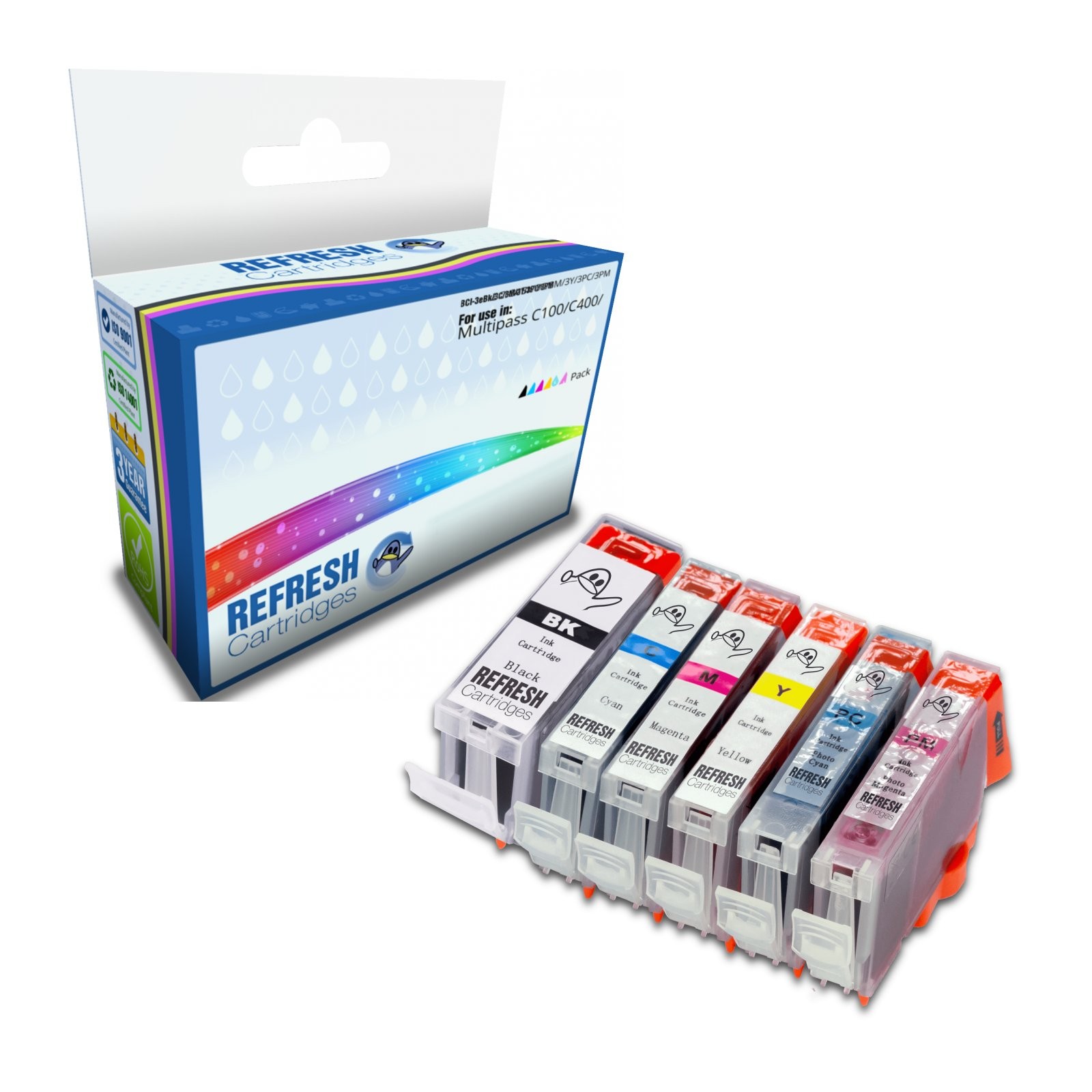 Refresh Cartridges Full Set Pack BCI-3eBk/3C/3M/3Y/3PC/3PM Ink For Canon