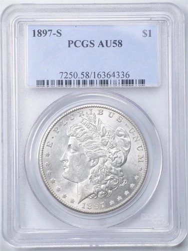1897-S $1 Morgan Silver Dollar AU58 PCGS 16364336