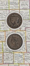 Gros centime cheveux tressés "grande et petite date" 1840 début US cuivre penny
