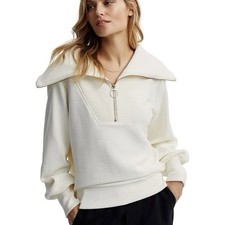 Varley Vine ribbed Oversized Half Zip Pullover Cream Long Sleeve Sweater Size S